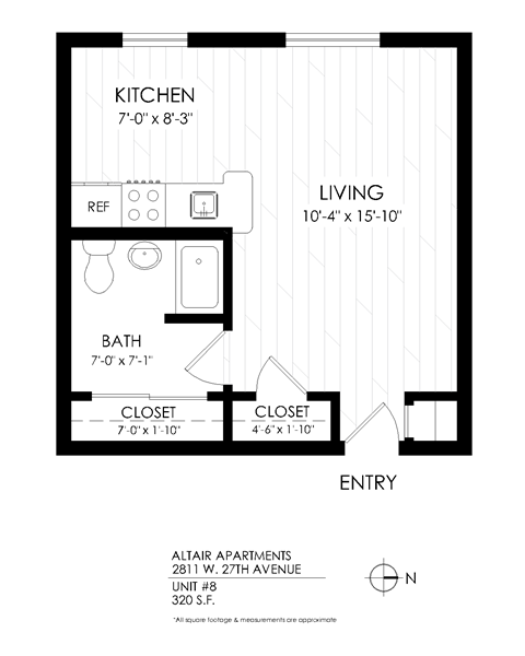Floor plan for studio, 1 bath, 355 sqft